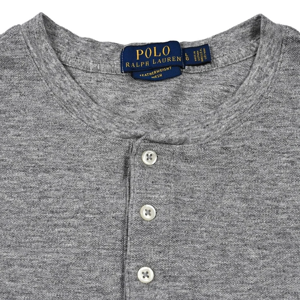 Polo Ralph Lauren Featherweight Mesh Henley T Shirt Mens L Grey Long Sleeve Pony